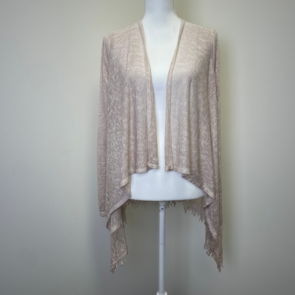 Elena Baldi Italy Pink Marl Knit Lace Trim Open Front Draped Cardigan Large